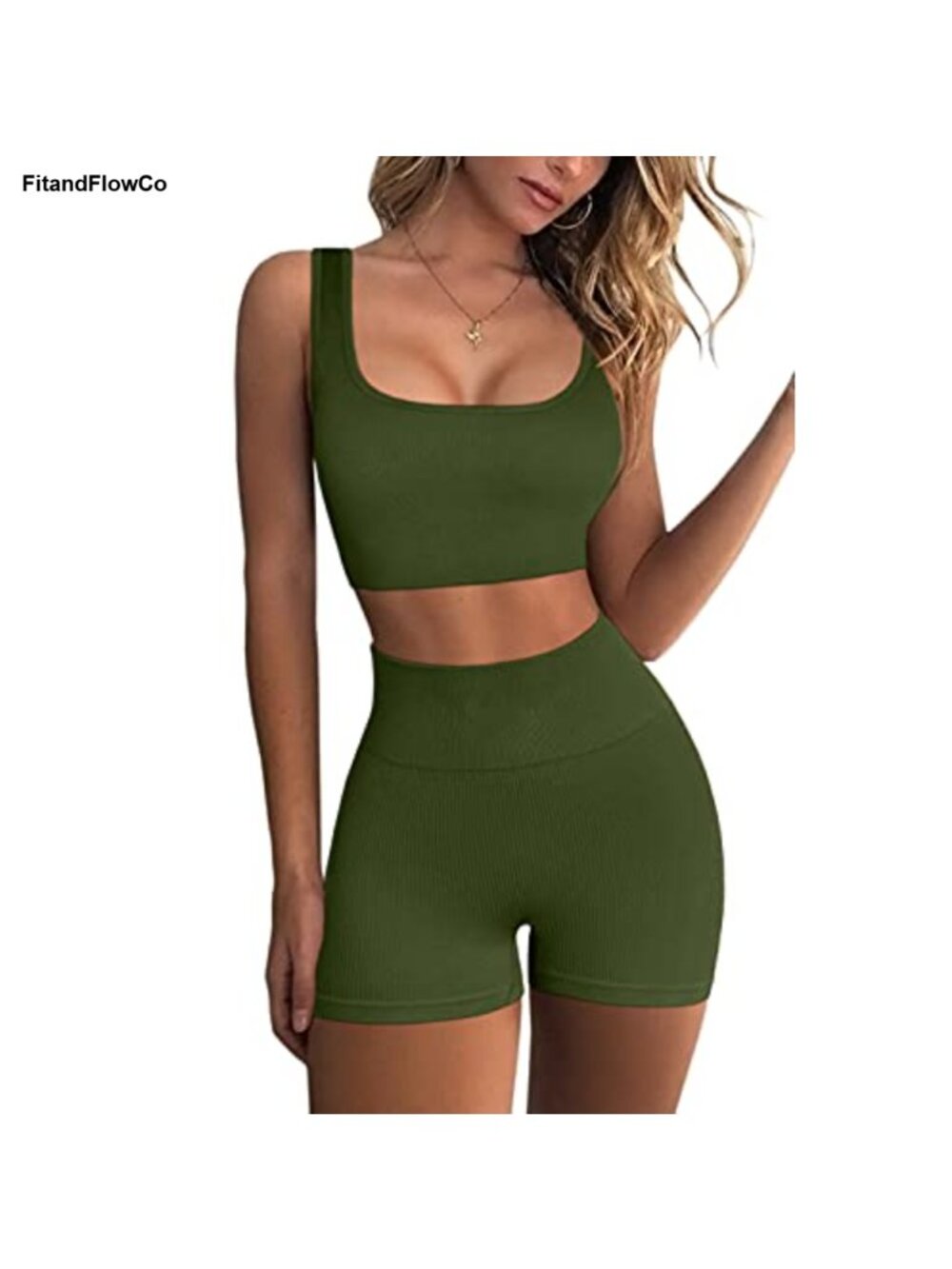 Seamless Ribbed Crop Tank & High Waist Biker Shorts Workout Set